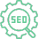 SEO Cogwheel Green SEO magnifying glass and cogwheel